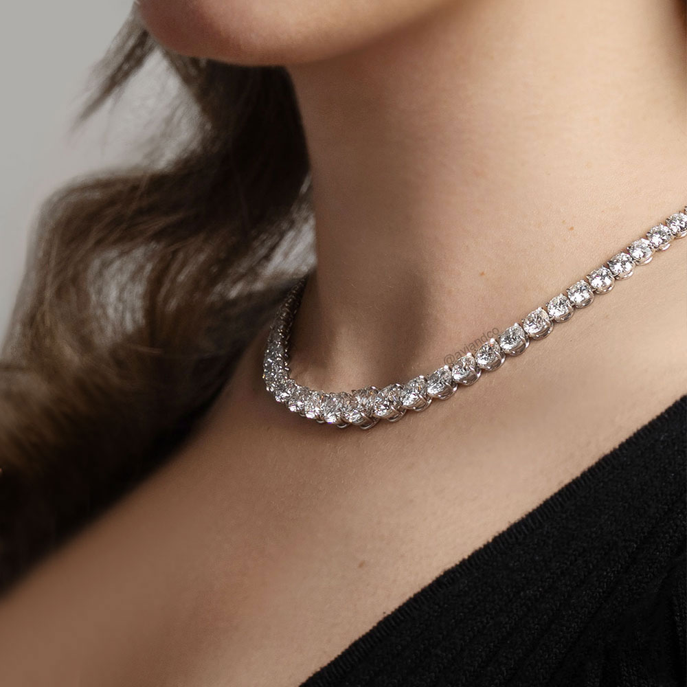 Diamonds by Avi & Co. Platinum Riviera Round Cut Graduated Necklace, 50.67 CT