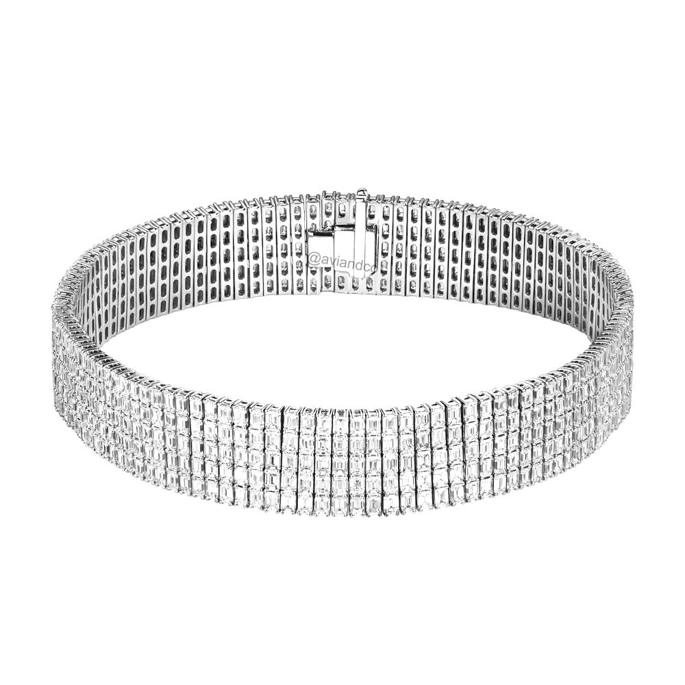 Diamonds by Avi & Co. Emerald Cut Diamond Choker Necklace, 18K White Gold, 84.28 CT