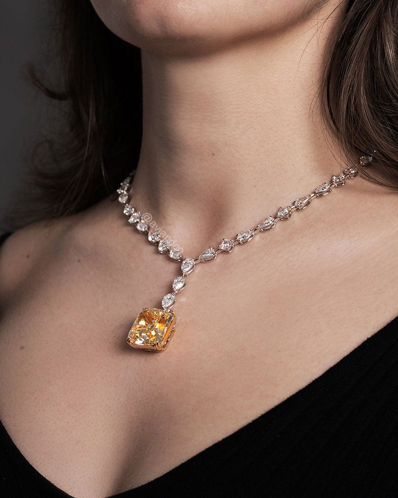 Diamonds by Avi & Co. Fancy Yellow Sol Diamond Drop Necklace, C-50.18 CT