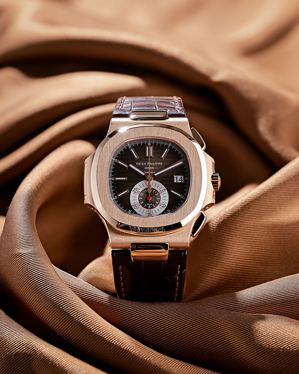 Patek Philippe Nautilus, Tiffany Stamp, 18K Rose Gold, Brown Dial