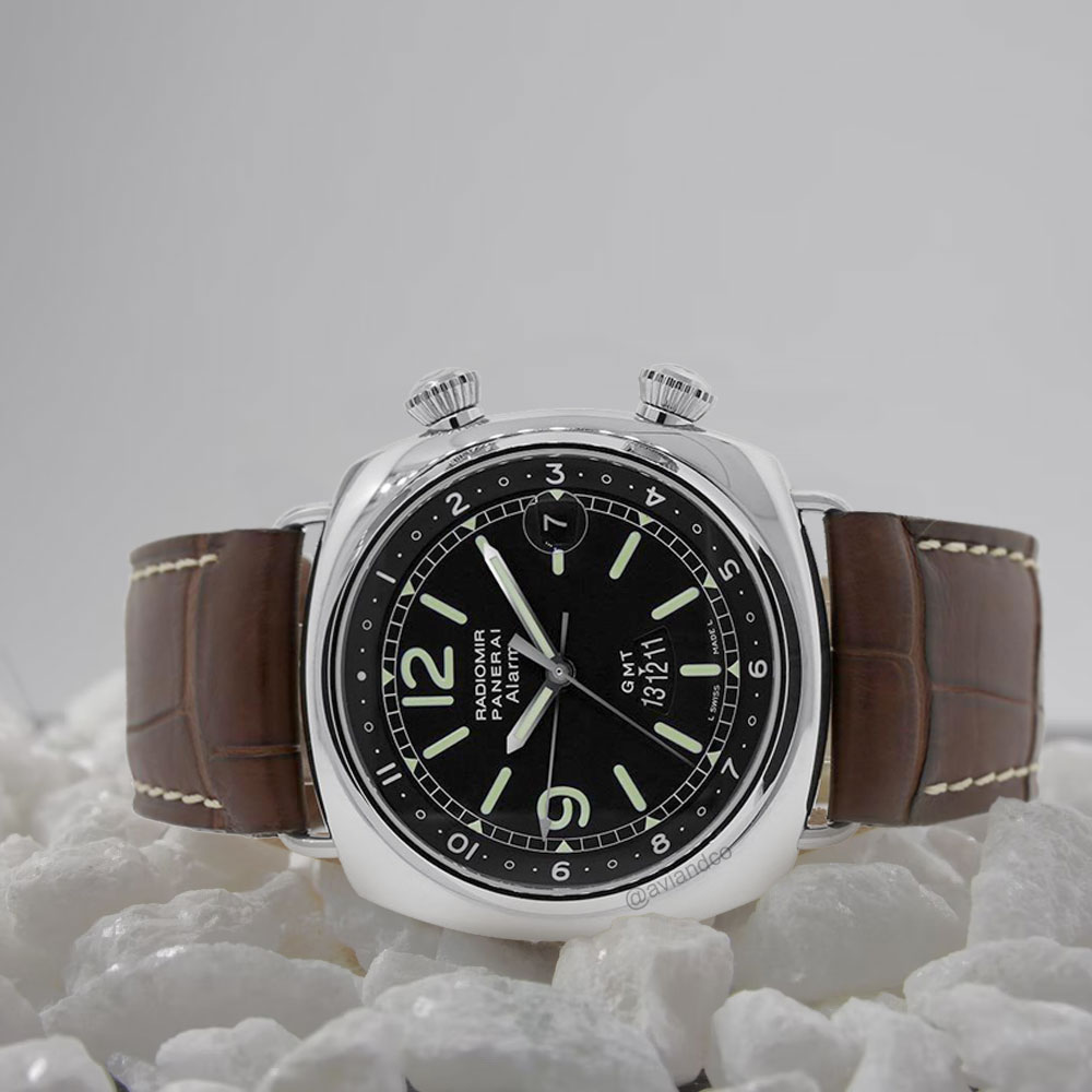 Panerai Radiomir, Stainless Steel, Black Dial, Brown Leather Strap