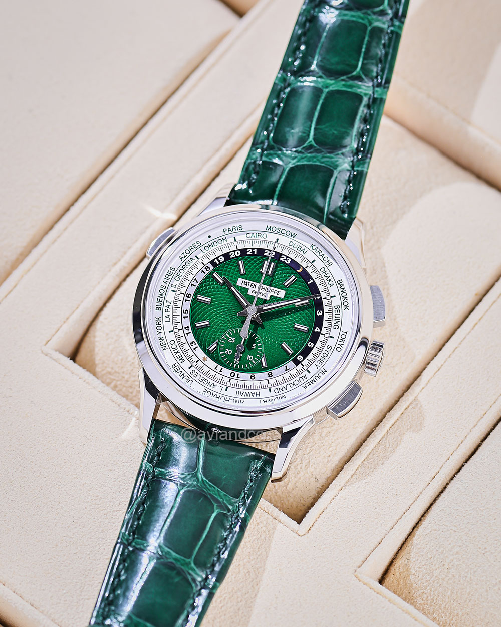 Patek Philippe Complications World Time, Platinum, Green Opaline Dial