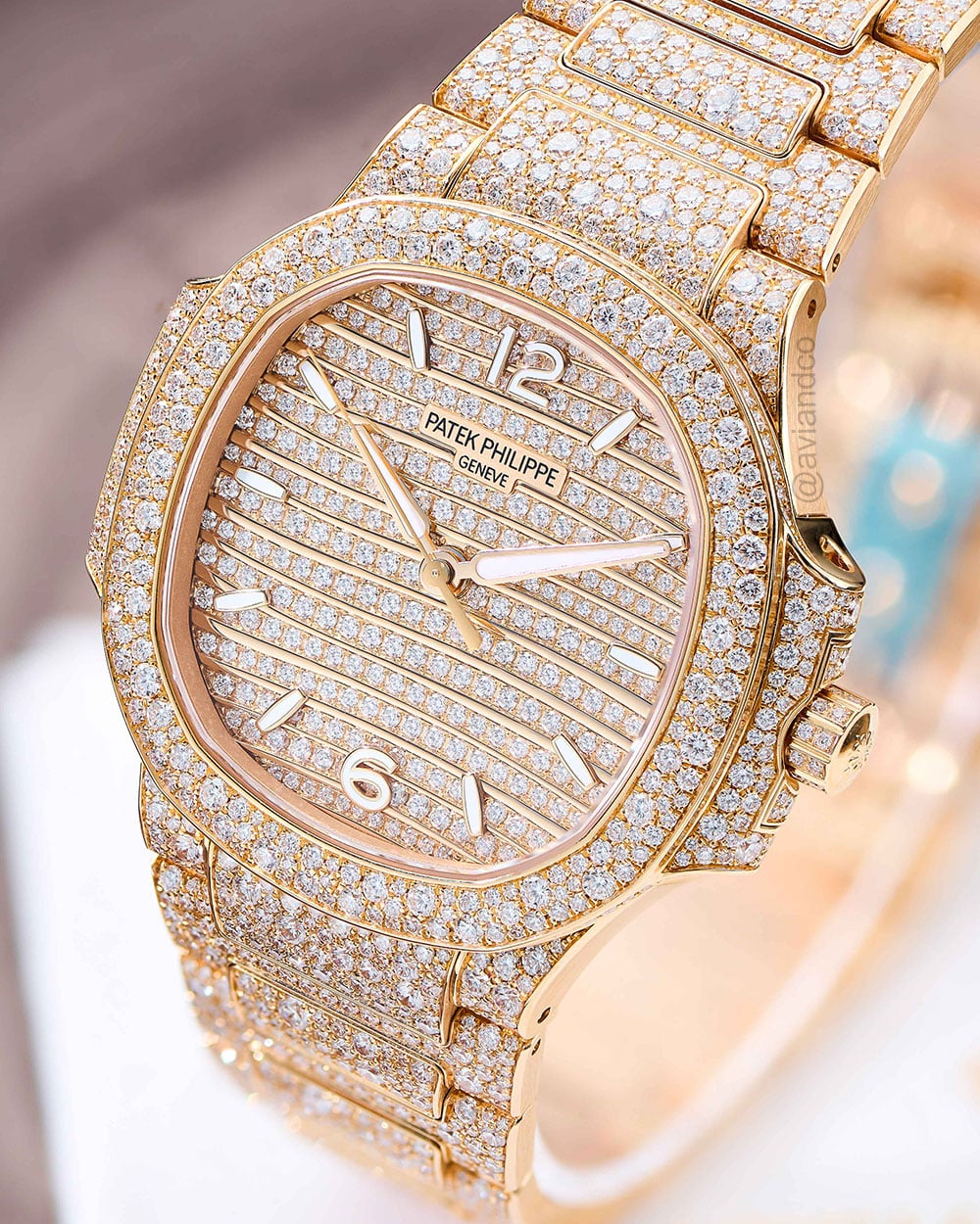 Patek Philippe Nautilus, 18K Rose Gold, Pave Dial, 35 mm