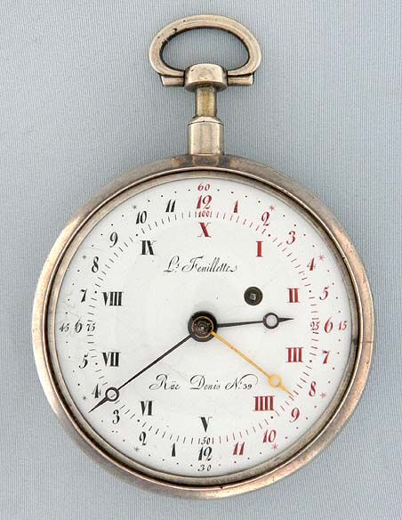 White Dial Decimal Clock with Gold Case on a Gray Background.