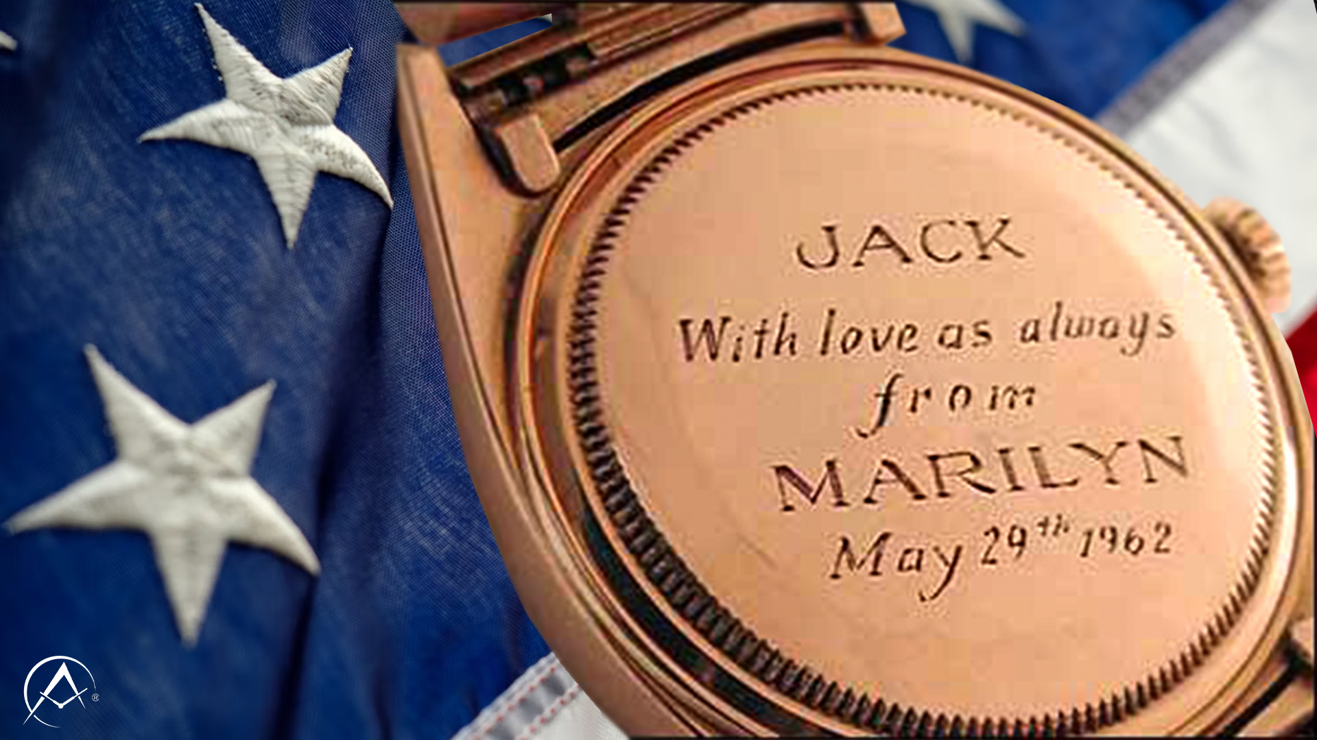 The Caseback of a Rolex Timepiece Engraved with JACK / With love as always / from / MARILYN / May 29th 1962.