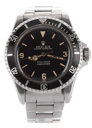 Black Dial Timepiece with Black Bezel and a Stainless Steel Bracelet on a White Background.