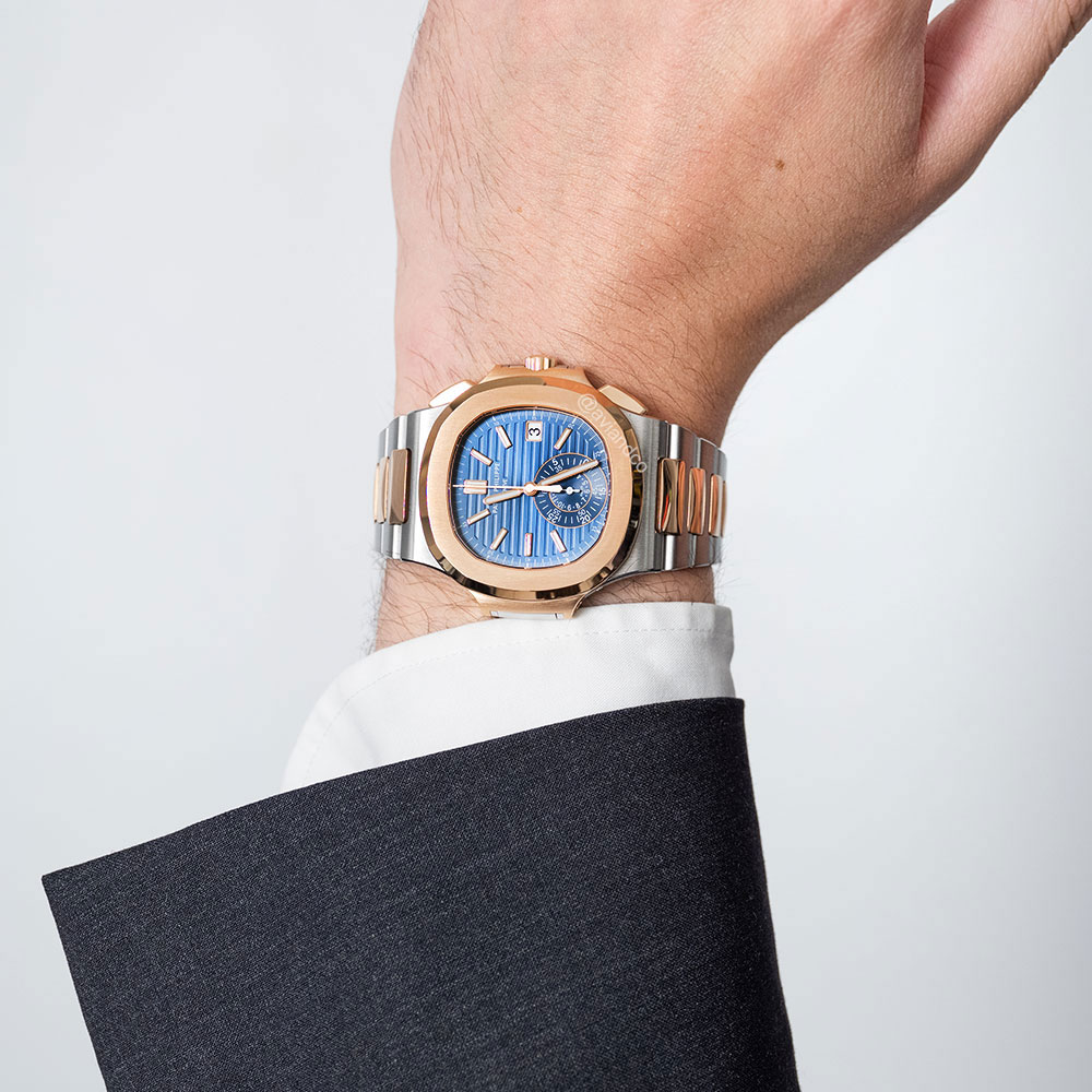 Patek Philippe Nautilus Reference 5980/1AR, 18K Rose Gold and Stainless Steel, Blue Dial
