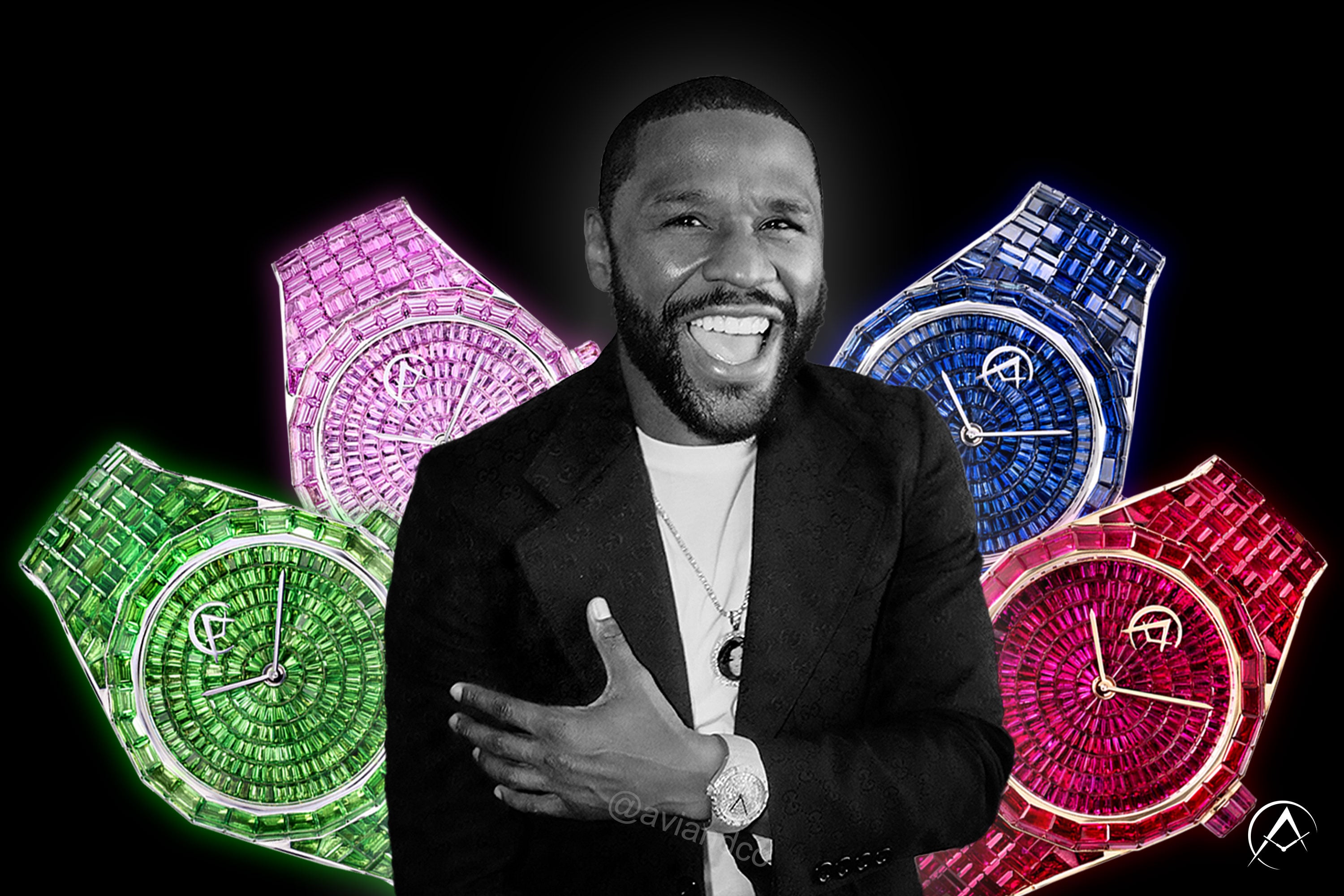 Floyd Mayweather with the Avi & Co. HUE Collection Watches