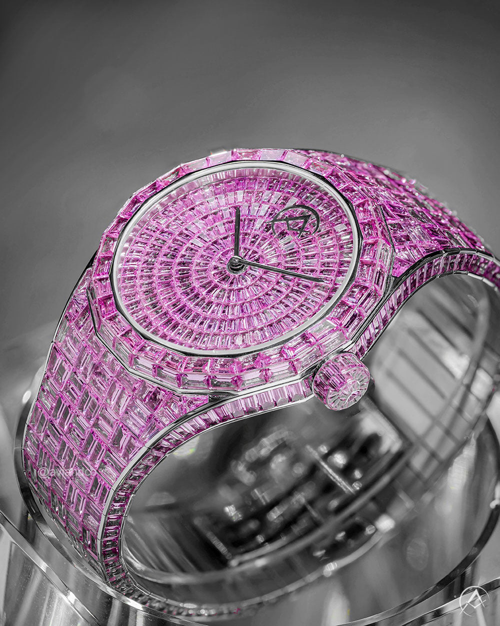 Avi & Co. Hue Collection Pink Sapphire Watch, AH17W, 18K White Gold
