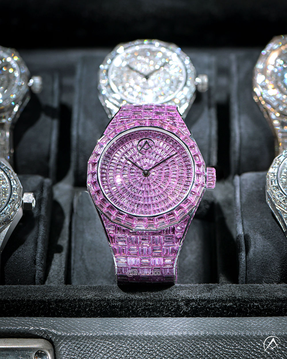 Avi & Co. Hue Collection Pink Sapphire Watch, 18K White gold, 44 mm