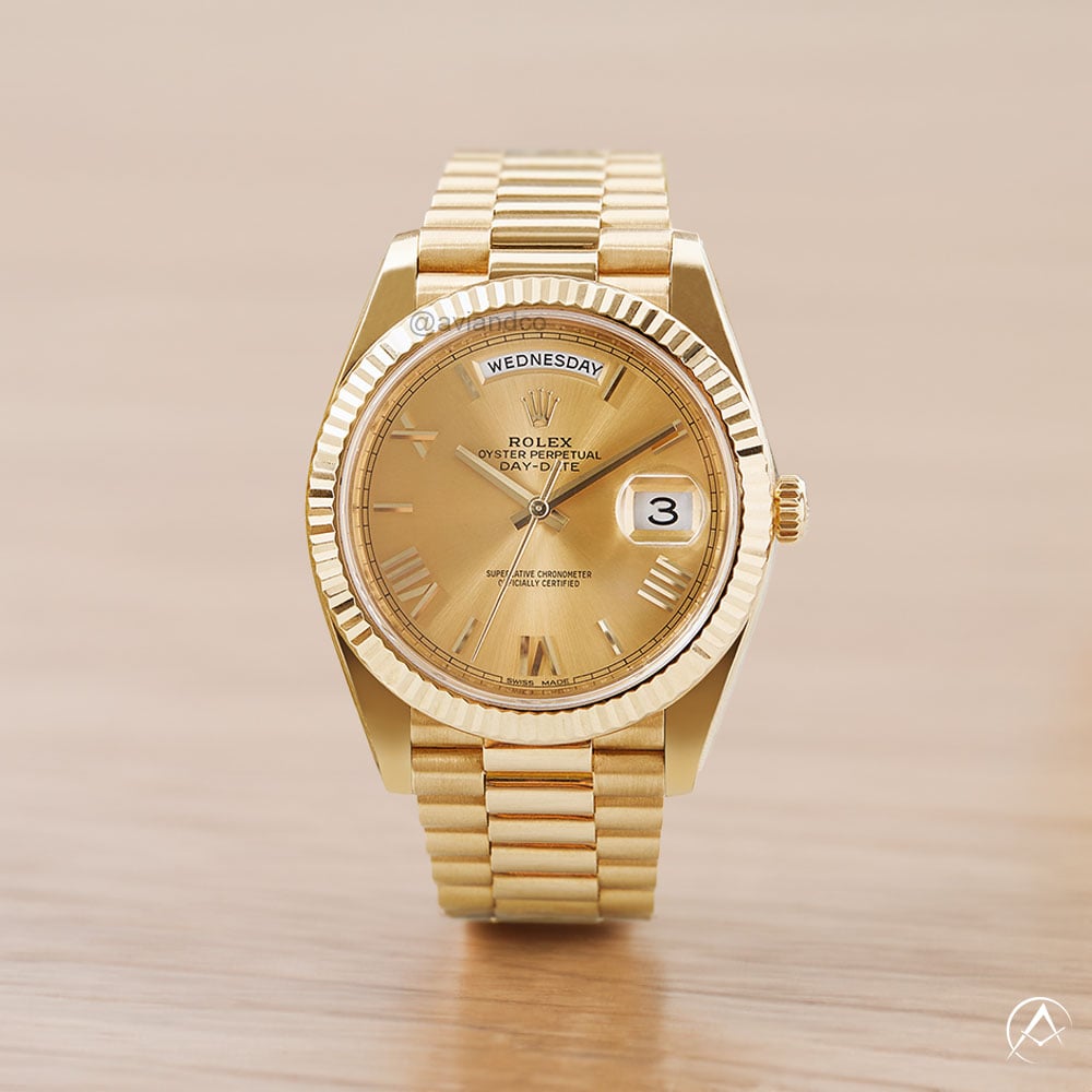 Rolex Day-Date 40 in 18K Yellow Gold, Champagne Roman Dial, 40 mm face