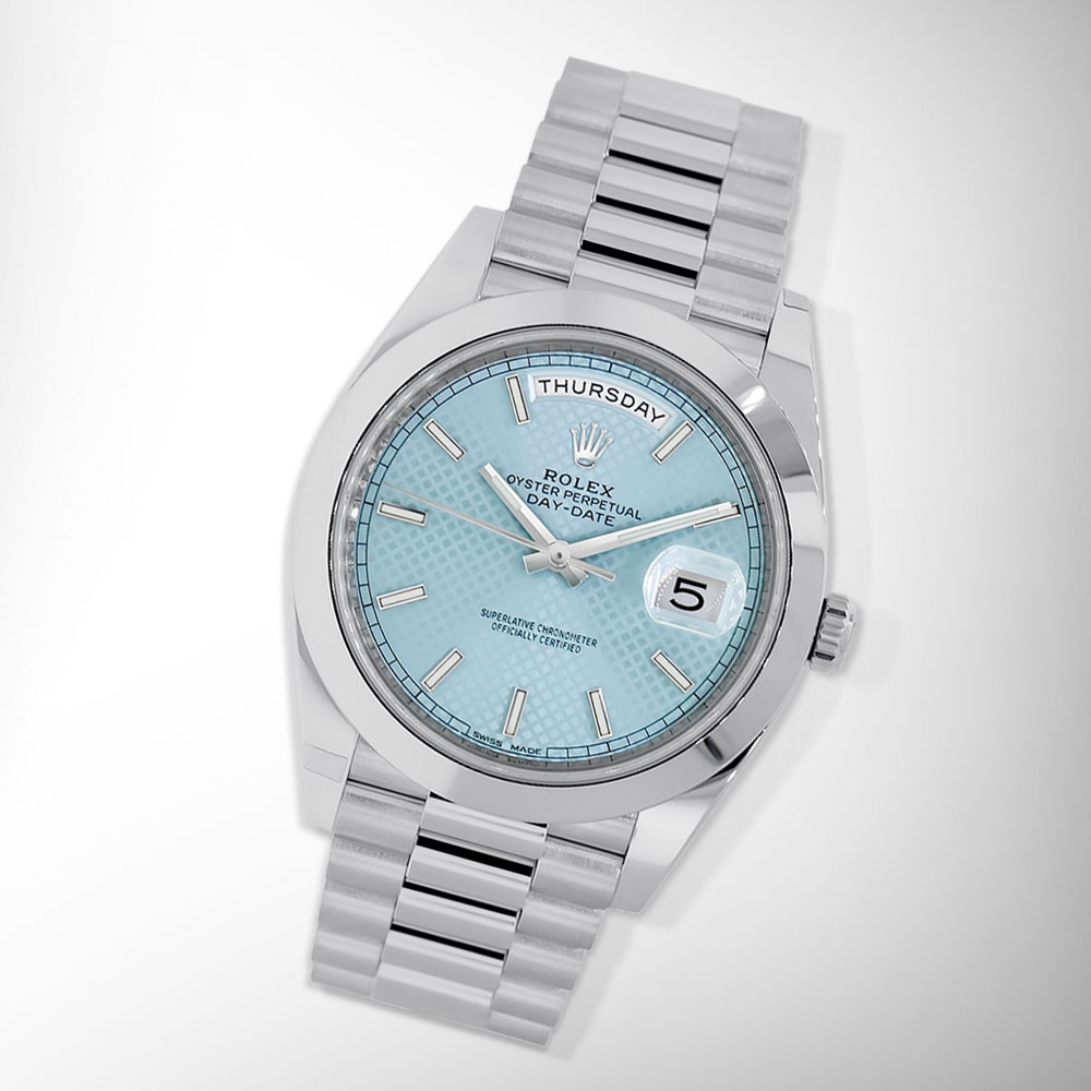 Platium Rolex Day-Date 40 with an ice-blue dial