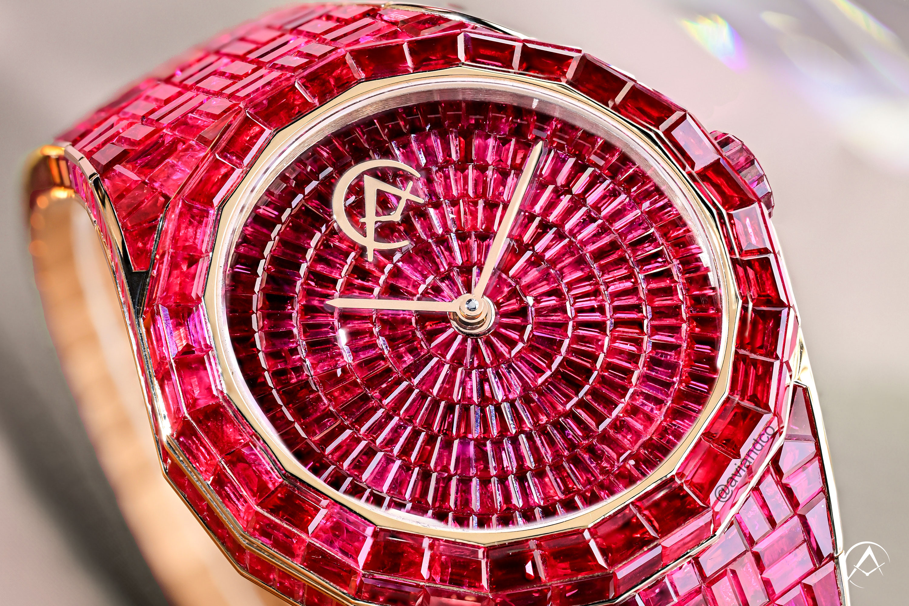 Avi & Co. Hue Collection Red Ruby Watch, 44 mm