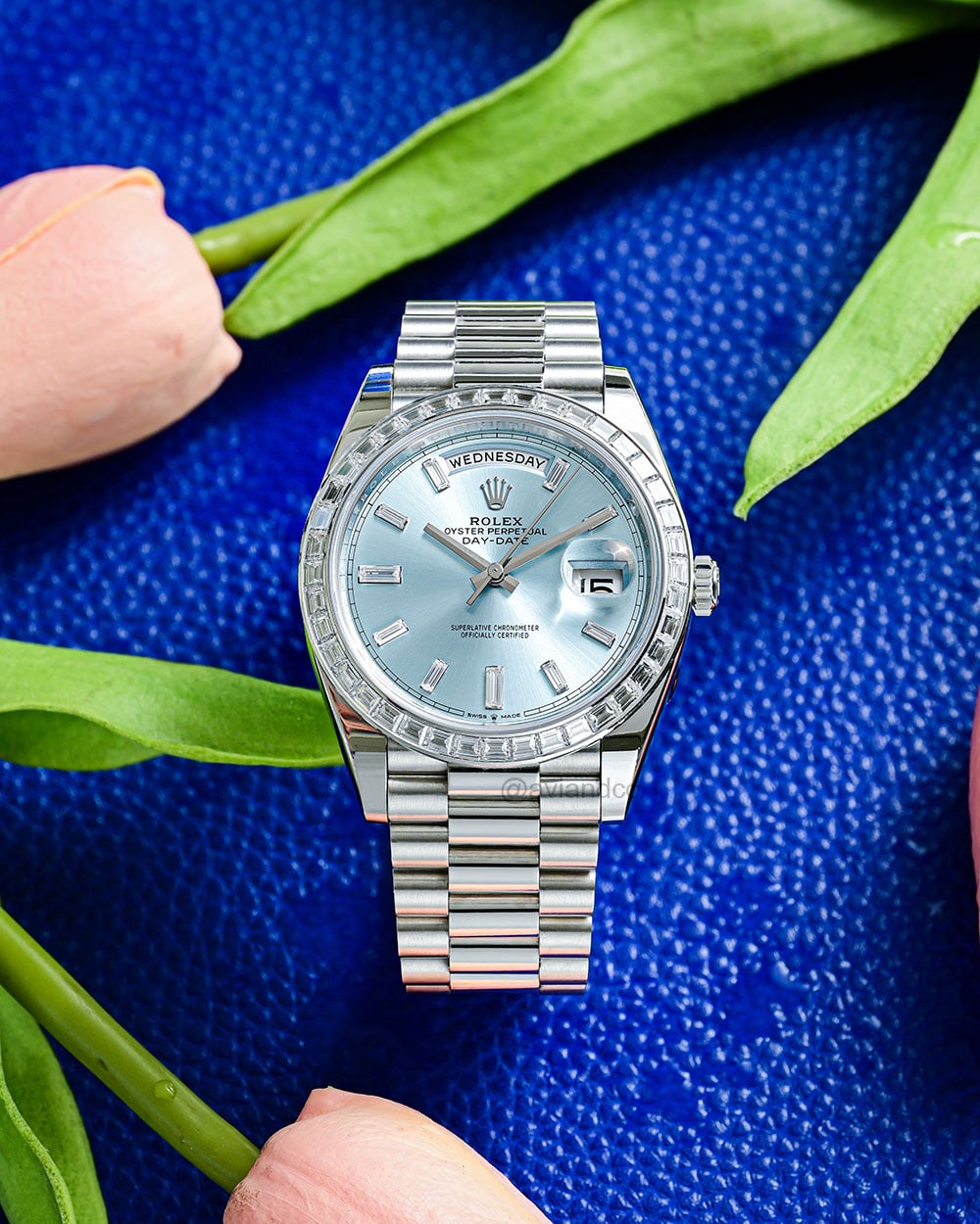 Rolex Day-Date 36, Platinum, Baguette-Cut Diamond Bezel