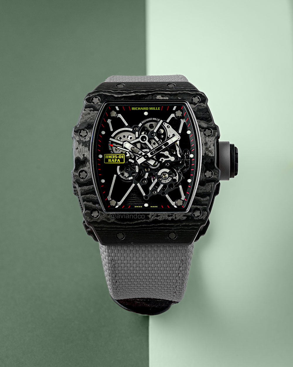 Richard Mille RM 35-01 “Rafael Nadal,” Black Carbon, Skeleton Dial, 42 mm