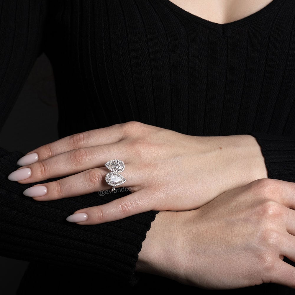 Avi & Co. Pear Cut Diamond Halo Toi et Moi Ring