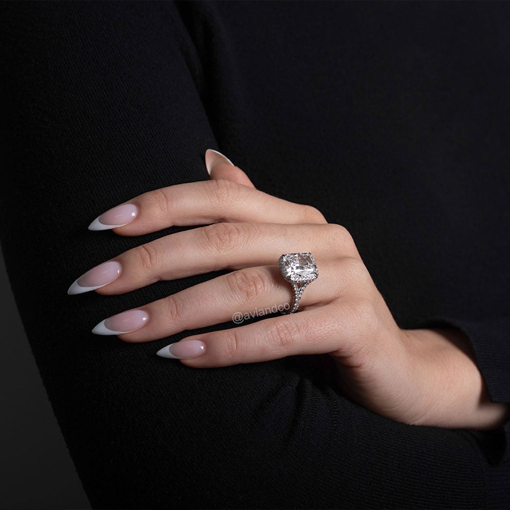 Diamonds by Avi & Co. Cushion Cut Halo Diamond Ring, Platinum, C-8.04 CT