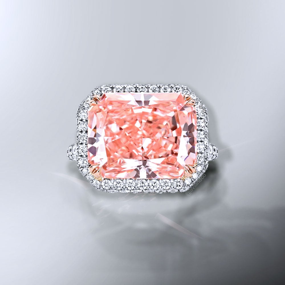 Diamonds by Avi & Co. Platinum Radiant & Round Cut Pink Diamond Ring, C-13.33 CT