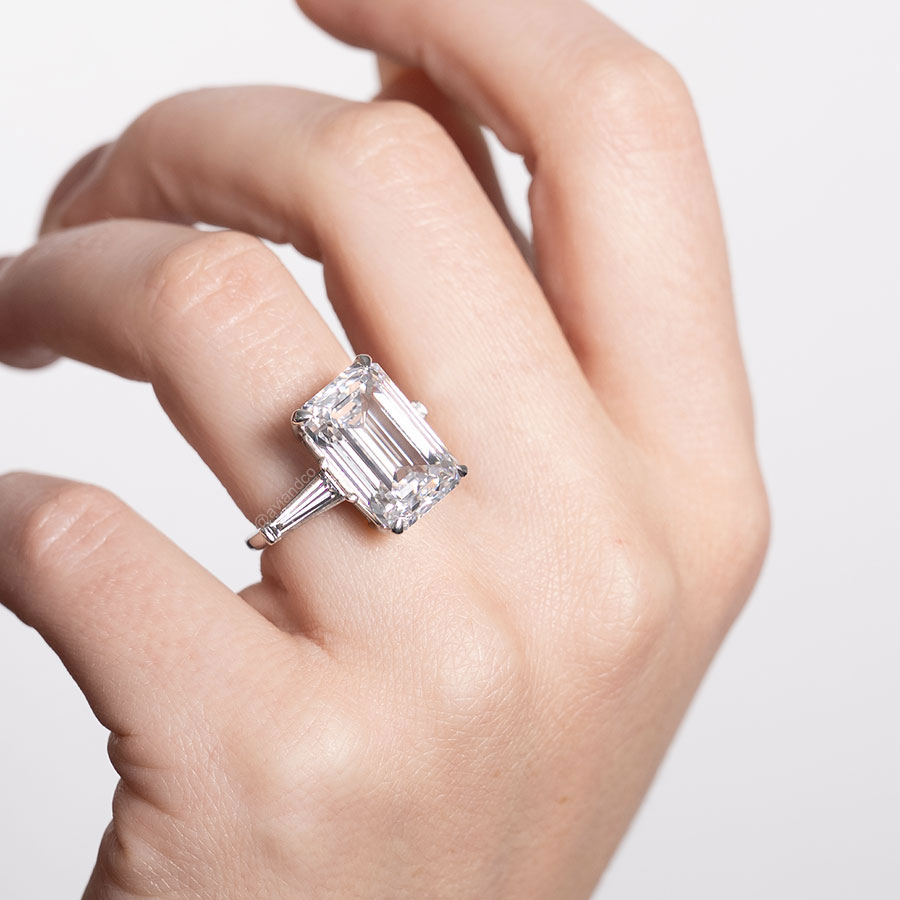 Diamonds by Avi & Co. 14K White Gold Emerald & Trapezoid Cut Diamond Ring