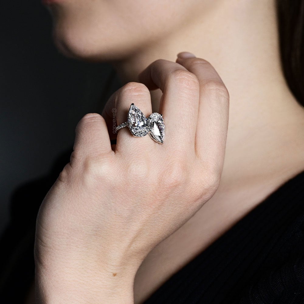 Avi & Co. Two Pear Cut Diamond Halo Toi et Moi Ring, Platinum