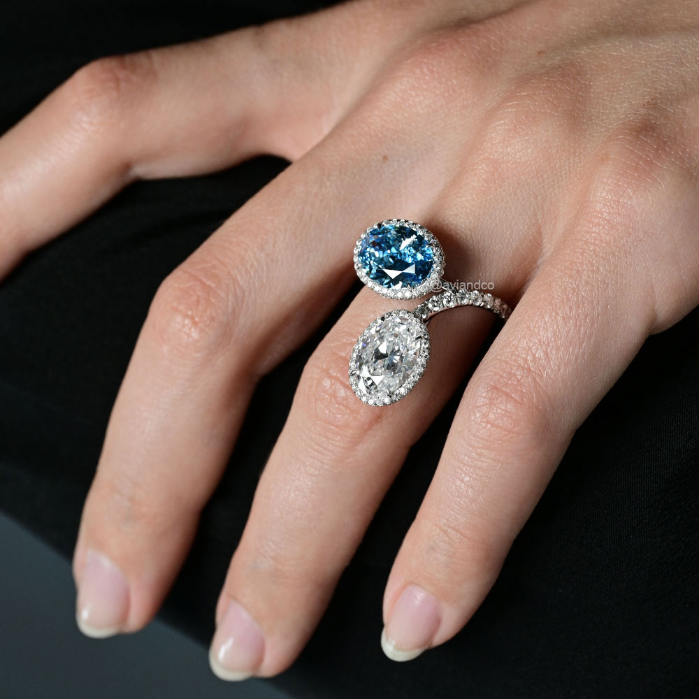 Avi & Co. Platinum Oval Cut Diamond Toi et Moi Ring, 7.09 CT