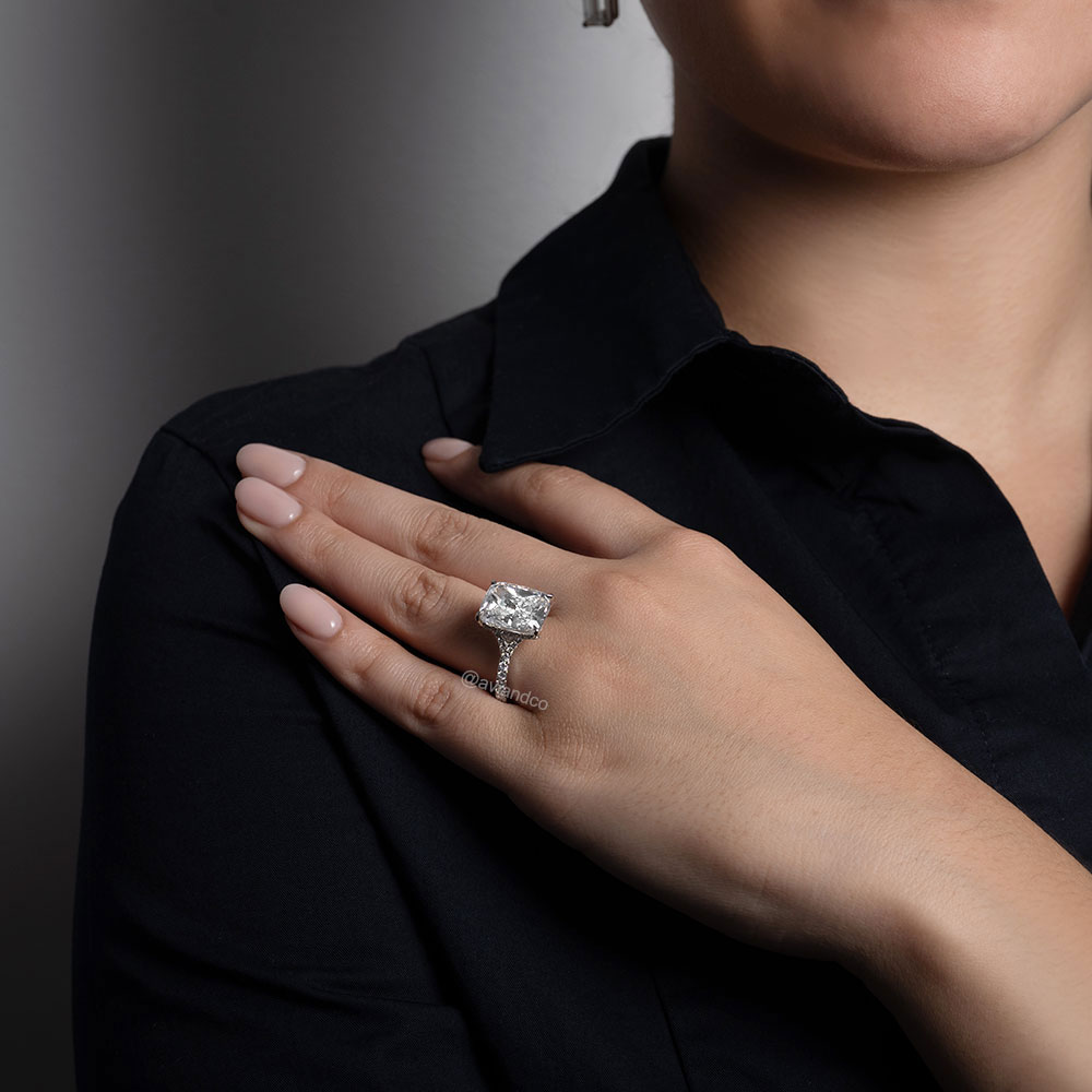 Avi & Co. Cushion Cut Engagement Ring With Diamond Pave Band, 9.91 CT