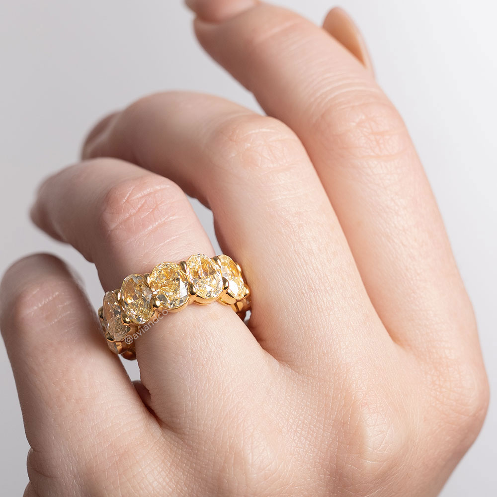 Diamonds by Avi & Co. Oval-Cut Yellow Diamond Eternity Ring, 18K Yellow Gold, 18.47 CT