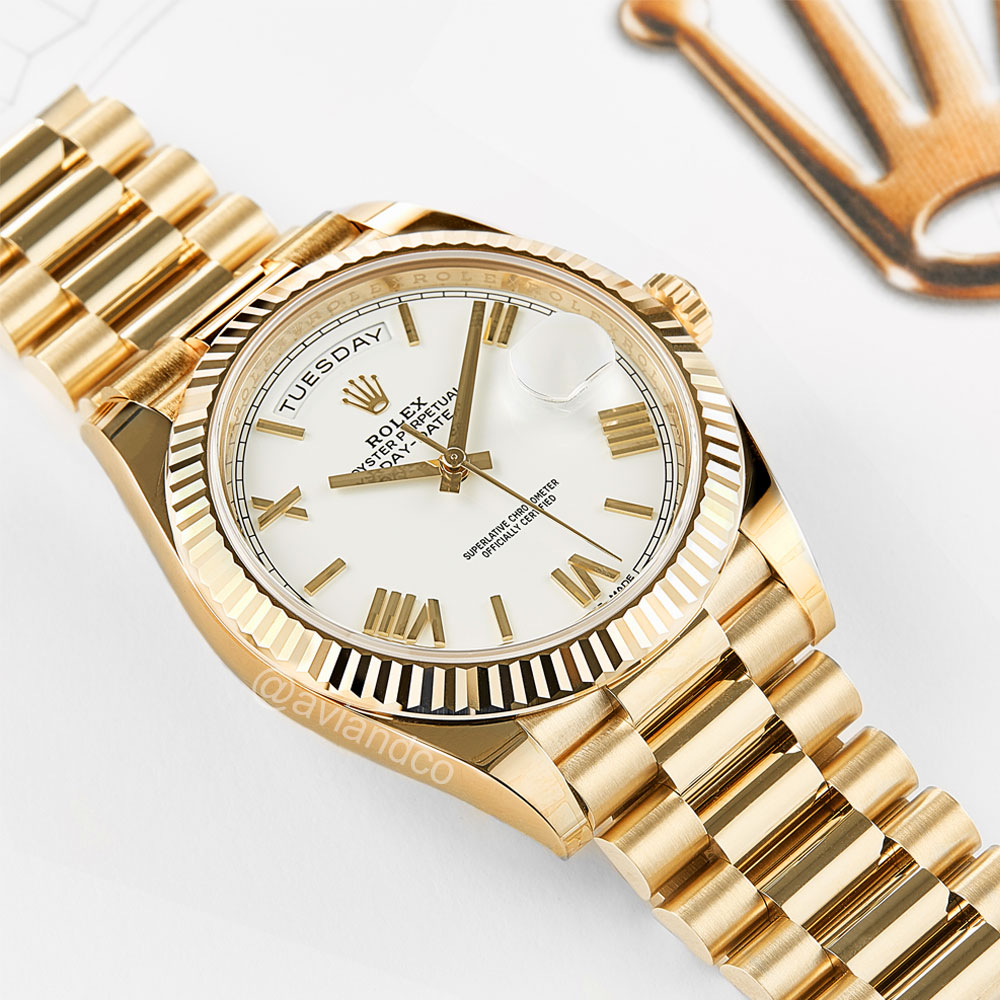 Rolex Day-Date 40, 18K Yellow Gold, White Roman Dial