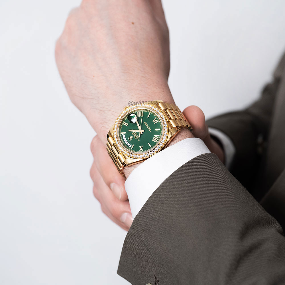 Rolex Day-Date 40, 18K Yellow Gold, Green Enamel Dial