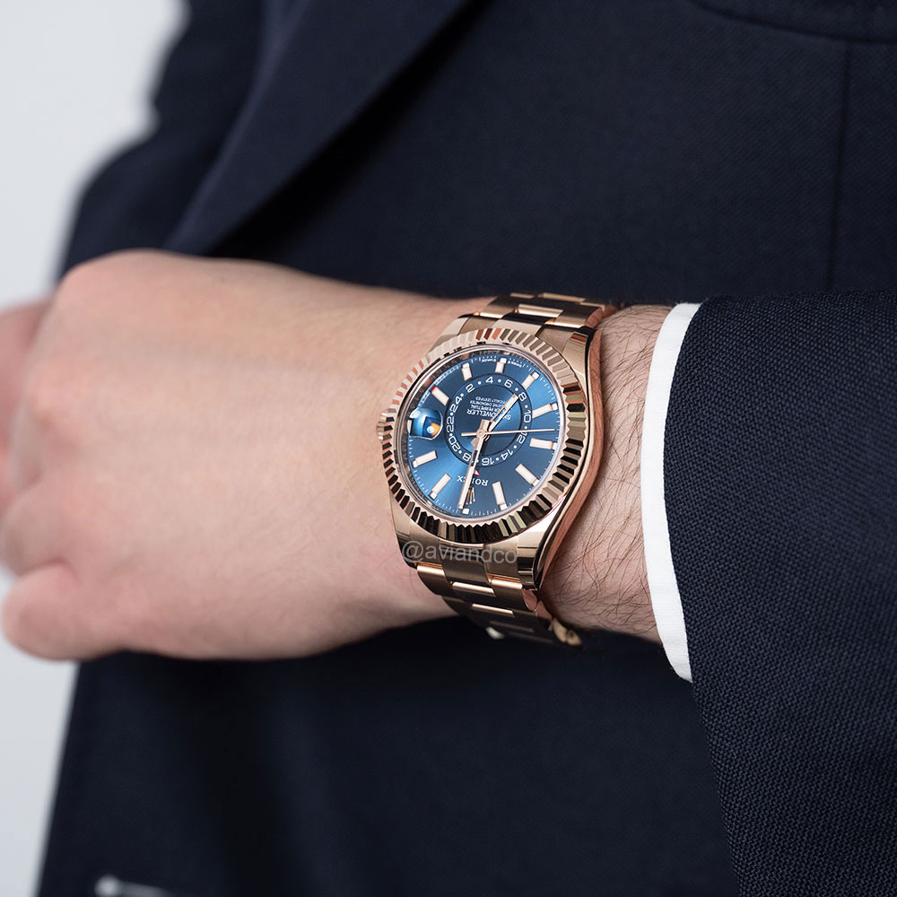 Rolex Sky-Dweller, 18K Rose Gold, Blue Index Dial, Oyster Bracelet