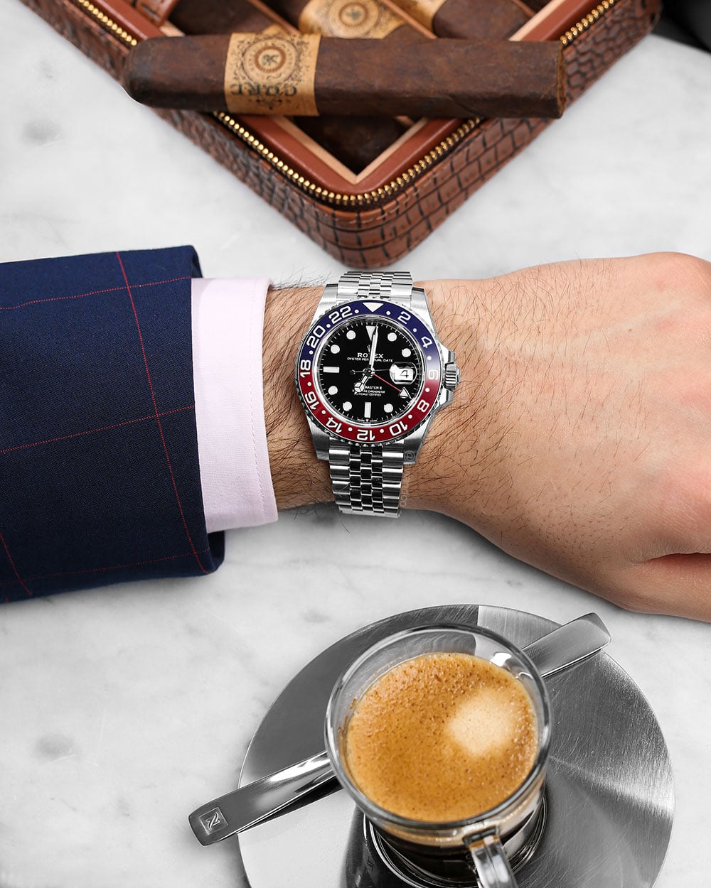 Rolex GMT-Master II &ldquo;Pepsi,&rdquo; Stainless Steel, Black Index Dial, Jubilee Bracelet, 40 mm