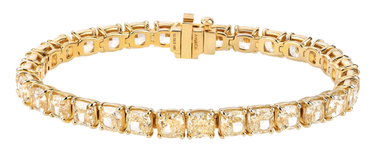 Diamonds by Avi & Co. Fancy Yellow Cushion Cut Diamond Line Bracelet, 32.73 CT