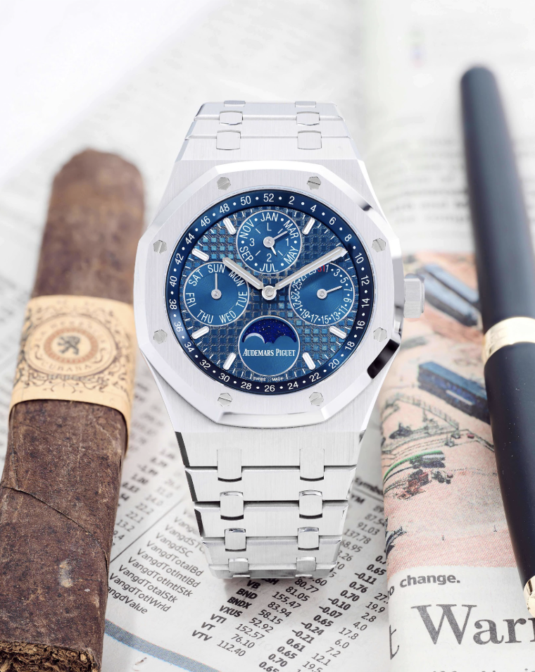 Audemars Piguet Royal Oak Perpetual Calendar, Stainless Steel, Blue Grande Tapisserie Dial