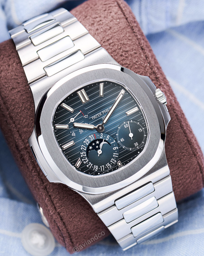 Patek Philippe Nautilus Reference #5712, Moonphase, Stainless Steel, Blue Index Dial