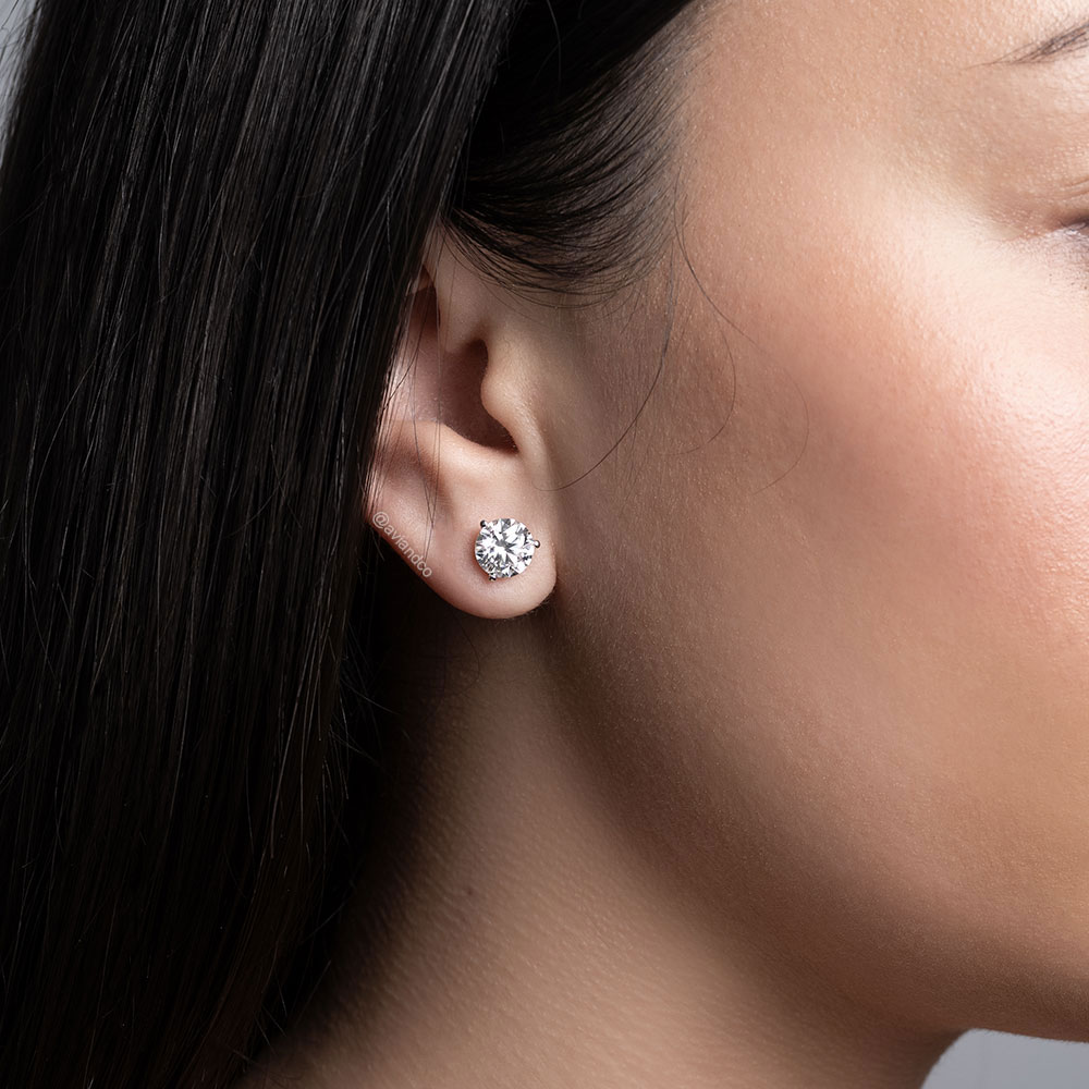 Diamonds by Avi & Co. Round Solitaire Stud Earrings, 18K White Gold, 3.00 CT