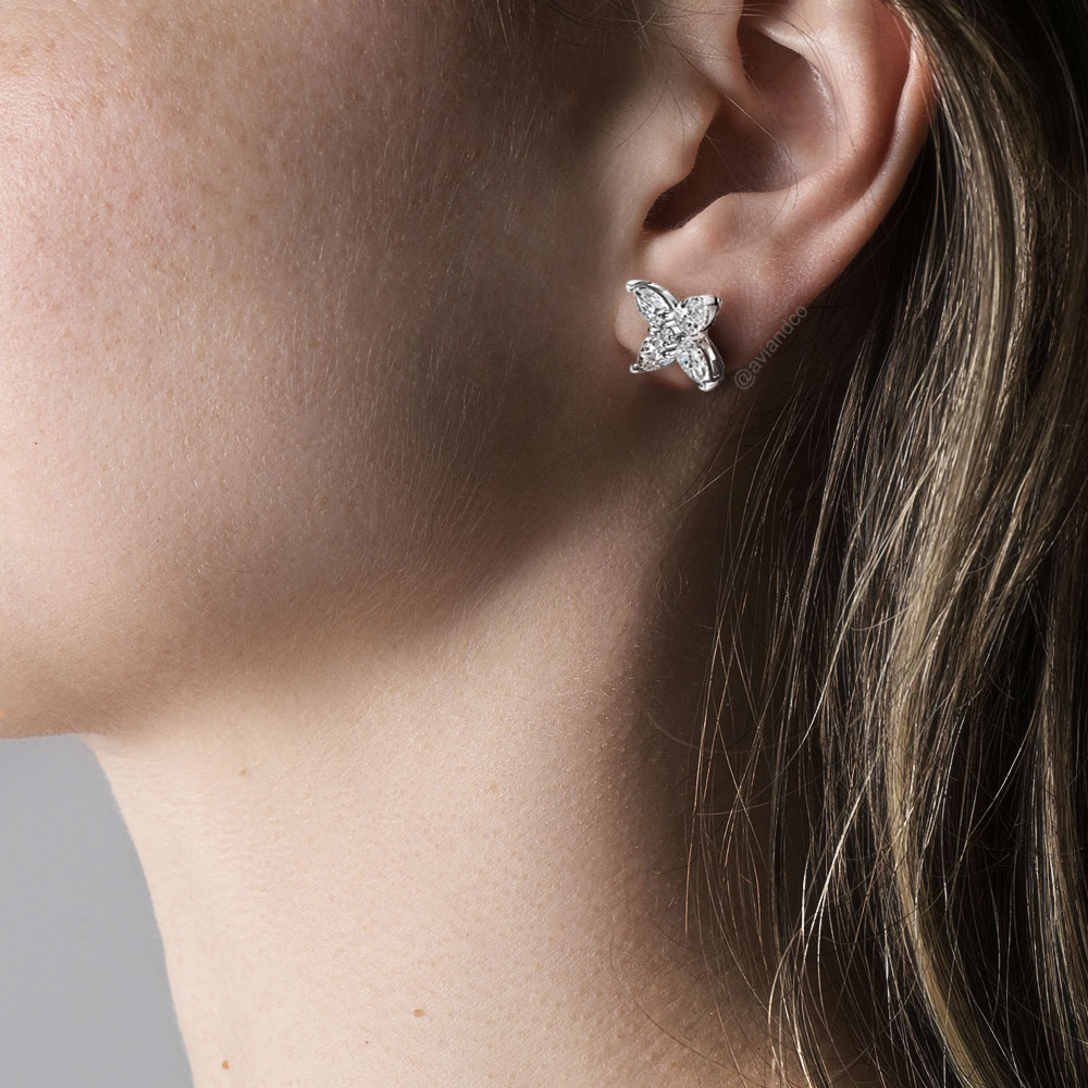 Diamonds by Avi & Co. Platinum Pear and Round Cut Flower Earrings, 4.18 CT