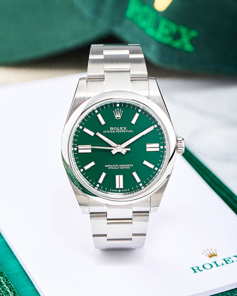 Rolex Oyster Perpetual, Steel, Green Index Dial, 41 mm