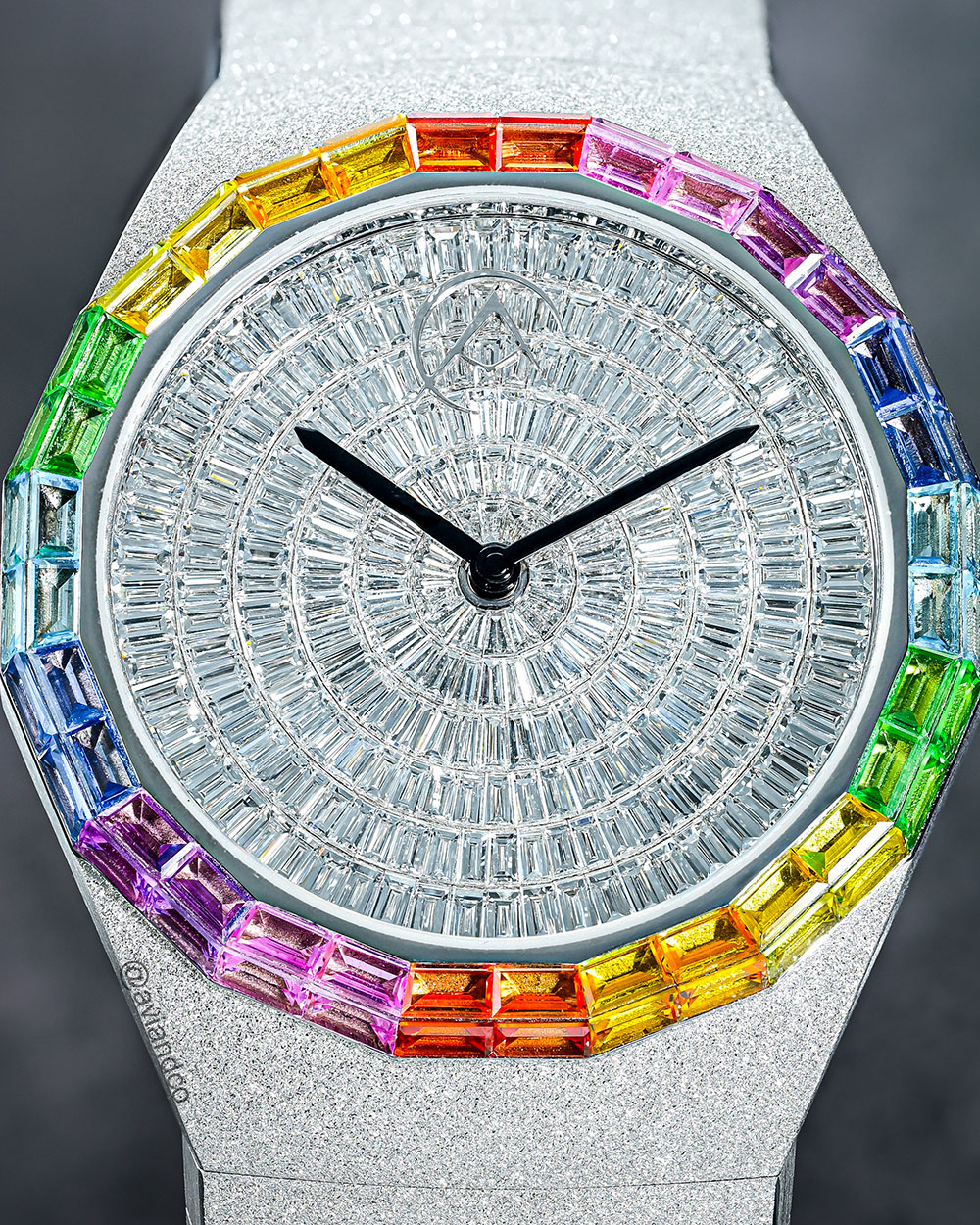 Avi & Co. Frosted Rainbow Watch, 18K White Gold, 44 mm