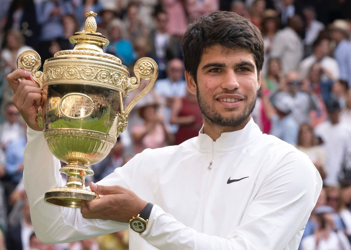 Tennis champion Carlos Alcaraz wears Rolex watch after winning Wimbledon