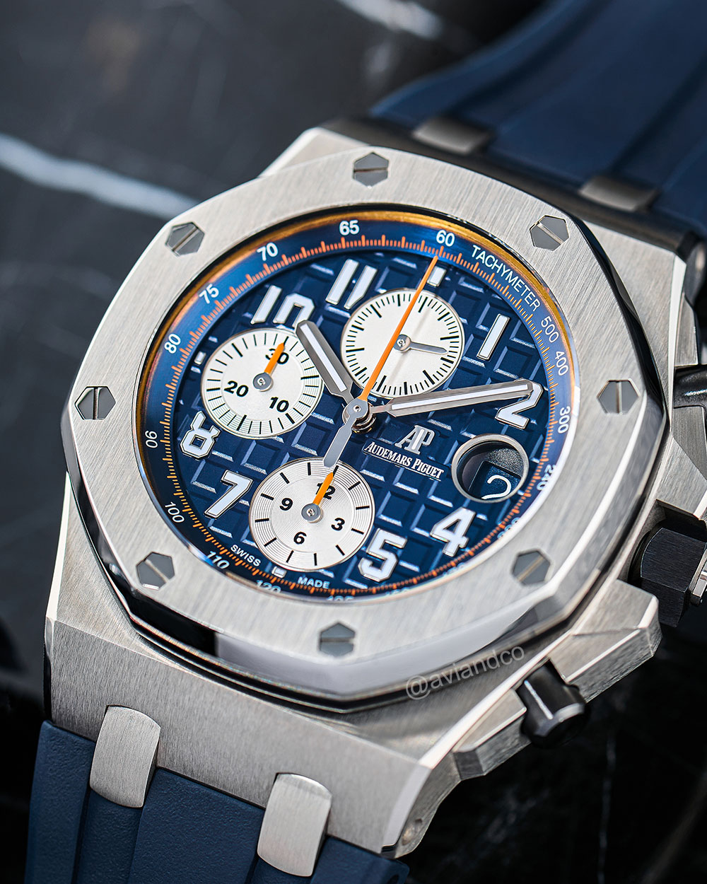 Audemars Piguet Royal Oak Offshore, Stainless Steel, Blue Mega Tapisserie Arabic Dial