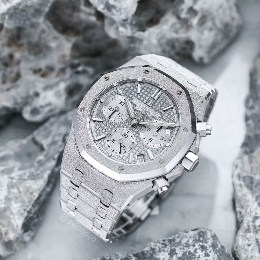 Audemars Piguet Royal Oak, 18K White Gold Frosted, Grey Index Dial
