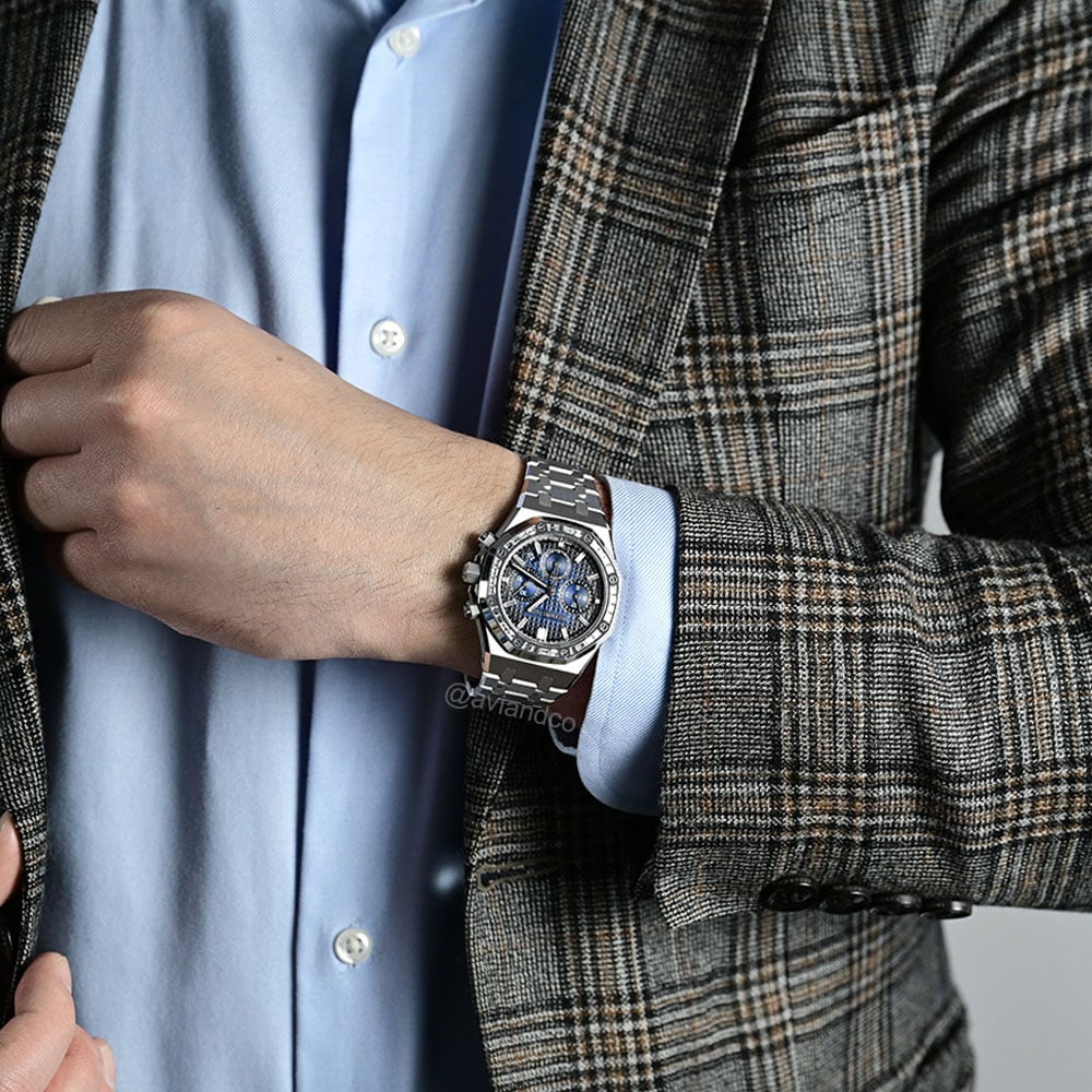 Audemars Piguet Royal Oak, 18K White Gold, Diamond Bezel, Blue Dial