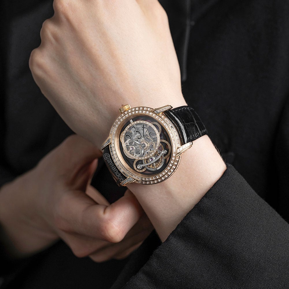 Audemars Piguet Millenary, Onyx Tourbillon, 18K Rose Gold, Diamond Openworked Dial