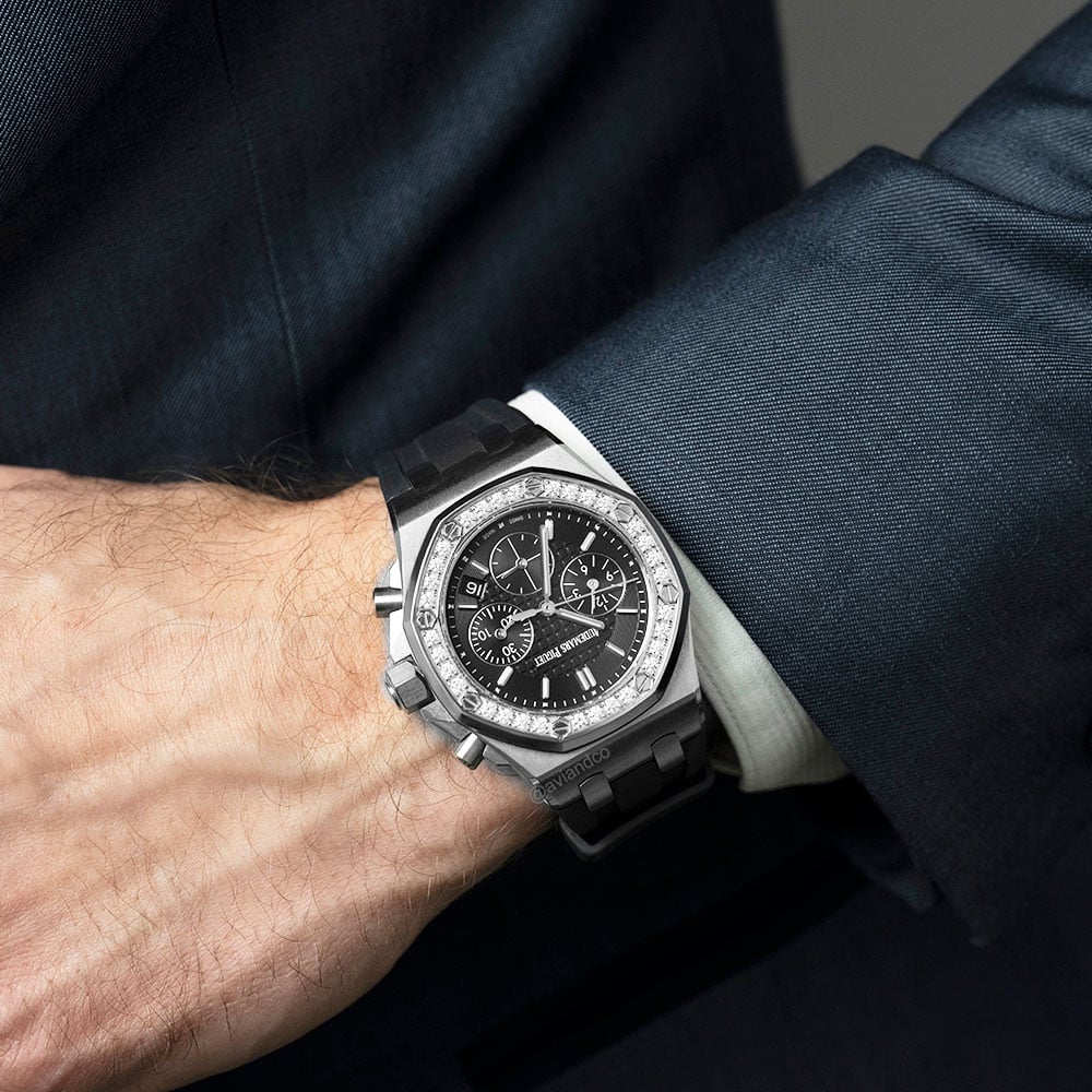 Audemars Piguet Royal Oak Offshore, Stainless Steel, Diamond Bezel, Black Index Dial, 37 mm