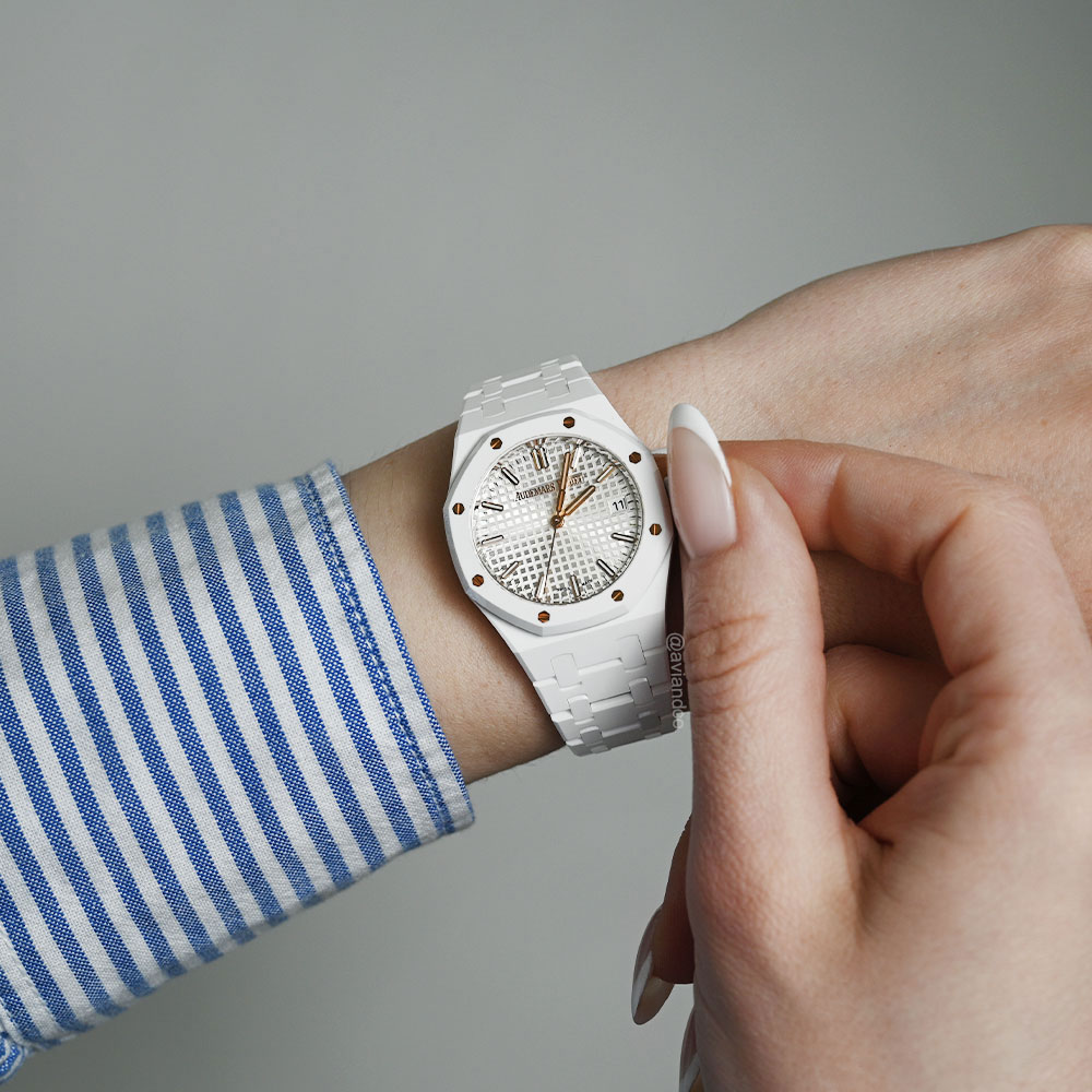 Audemars Piguet Royal Oak, White Ceramic, Silver Dial, 34 mm