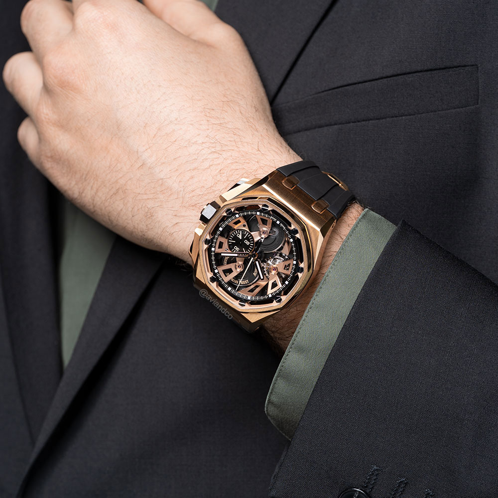 Audemars Piguet Royal Oak Offshore Tourbillon Chronograph, 18 Rose Gold, Openworked Dial