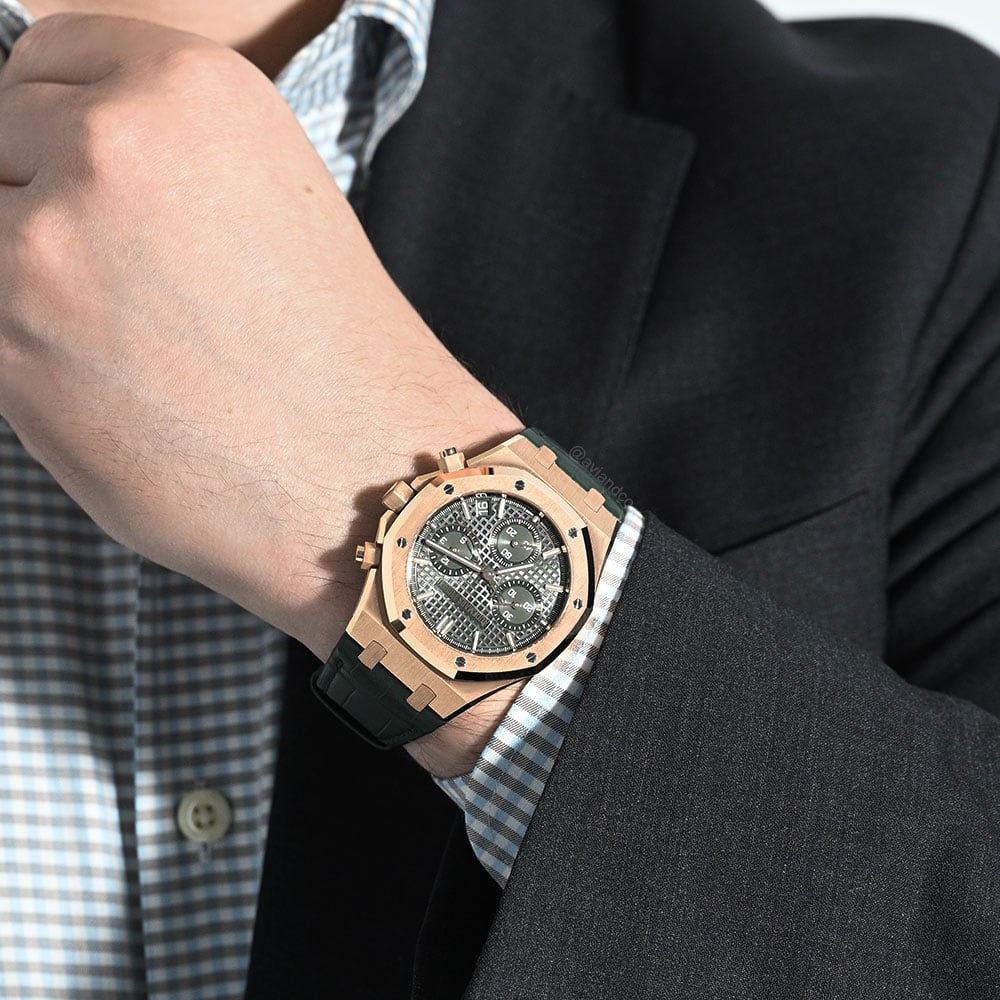 Audemars Piguet Royal Oak, Flyback Chronograph, 18K Rose Gold, Green Dial
