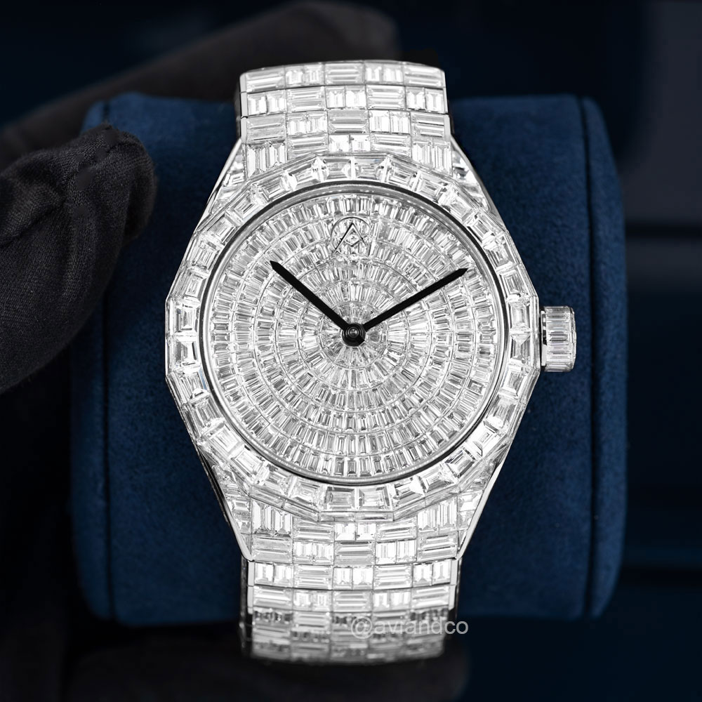 Avi & Co. Iced Collection AH17, 18K White Gold, Diamond Dial, 44 mm