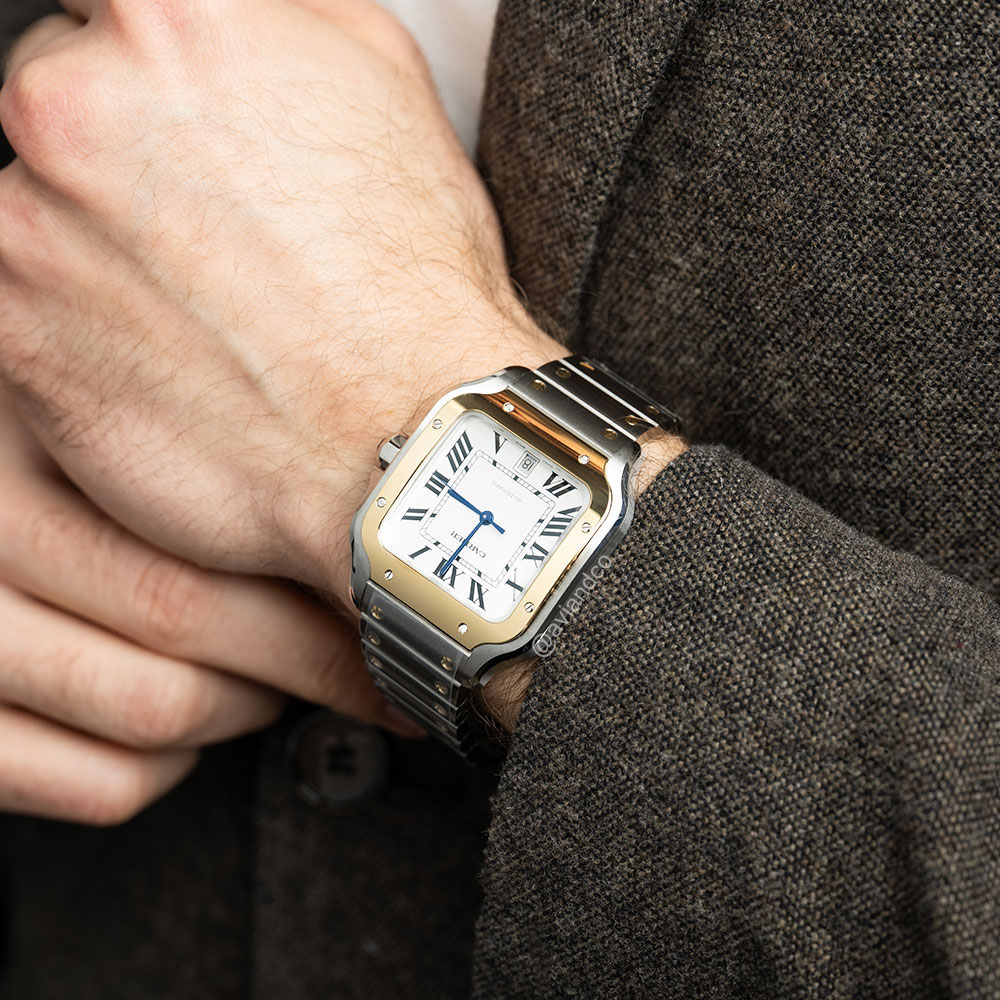 Cartier Santos de Cartier, Stainless Steel & 18K Yellow Gold, Silver Dial, 40 mm