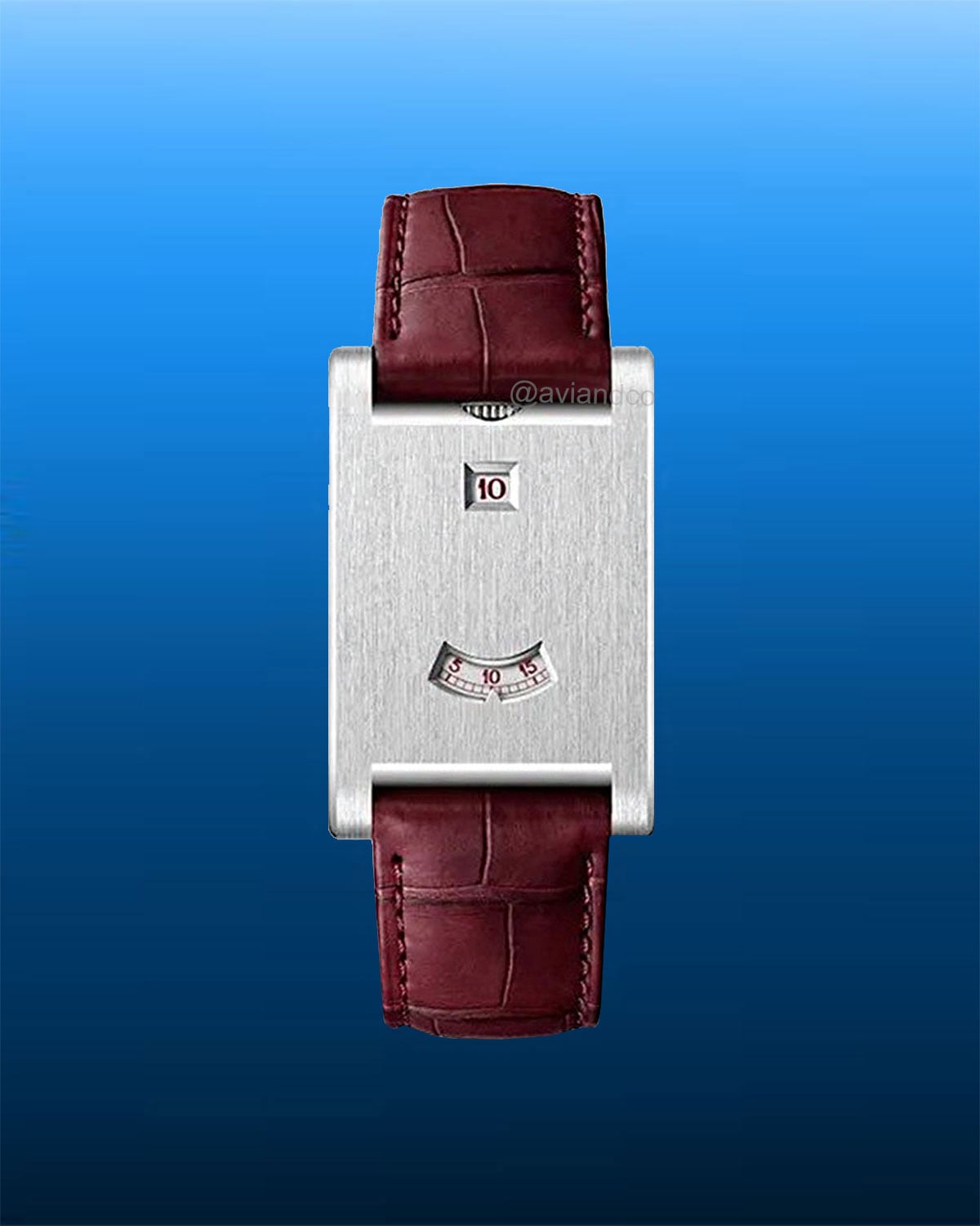 Cartier Tank à Guichet, Platinum, Red Leather Strap